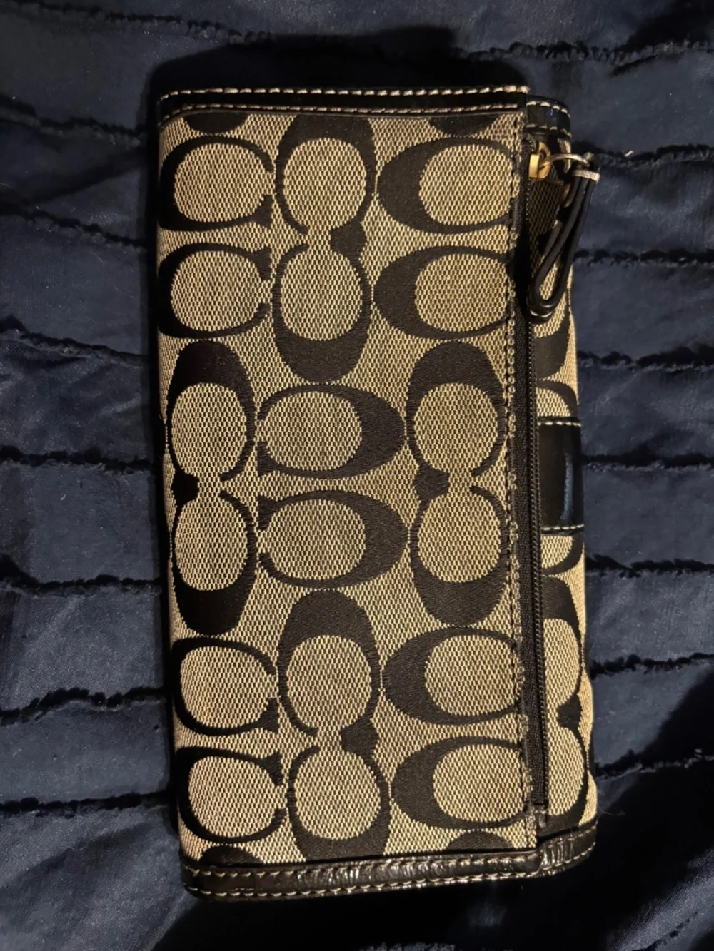 Coach Black Logo Tri-Fold Checkbook Wallet